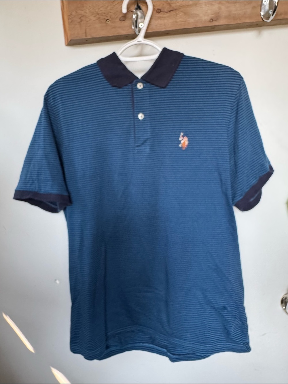Polo by Ralph Lauren Blue Striped Short Sleeve Polo with Navy Trim